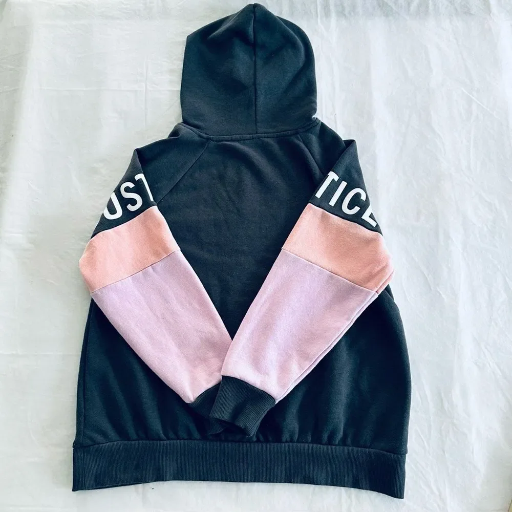 Justice Girls Hoodie Sweatshirt Gray Pink ColorBlock Glitter Sz L 12/14